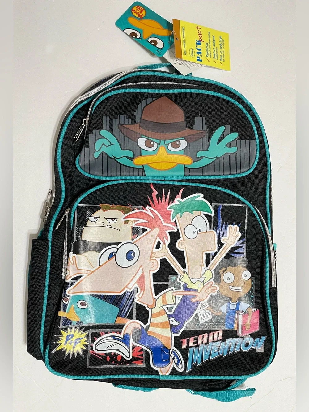 Large Backpack- disney Agent phineas and ferb 16” Backpack School ,New with Tag!